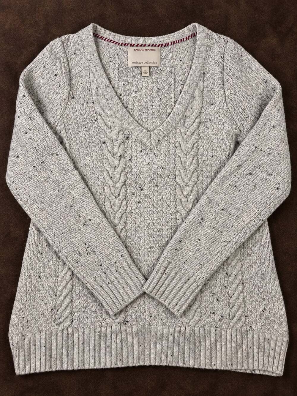 Banana Republic Heritage Merino Wool Alpaca Cable Knit V Neck Sweater M